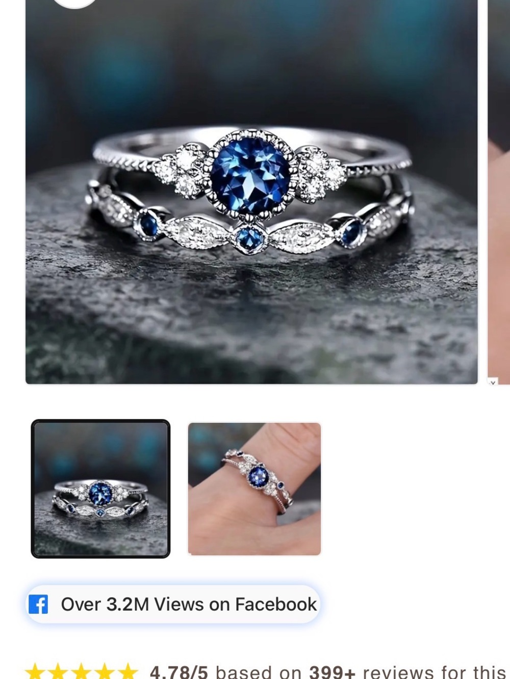 Sterling Silver Blue Sapphire Halo Ring Set - Women's Jewelry